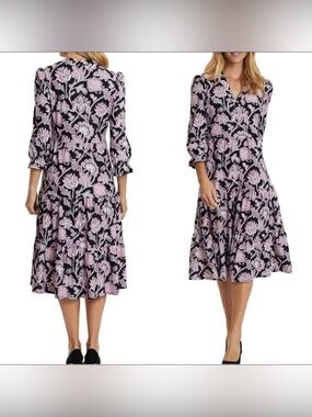 Jude Connally Maggie Midi Dress in Black & Pink Print